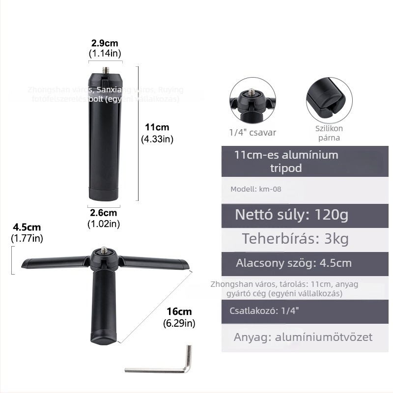 GaNaDu Km-04 Alumínium ötvözet asztali tripód stabilizátor, teherbírás 2–5 kg, 1 rész, 163 g