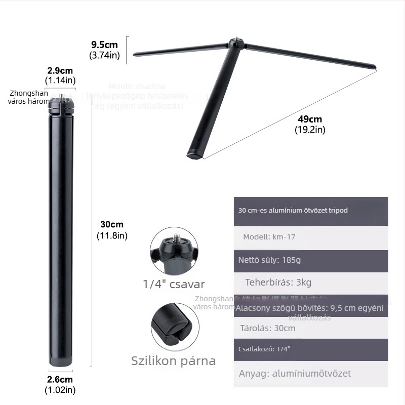 GaNaDu Km-04 Alumínium ötvözet asztali tripód stabilizátor, teherbírás 2–5 kg, 1 rész, 163 g