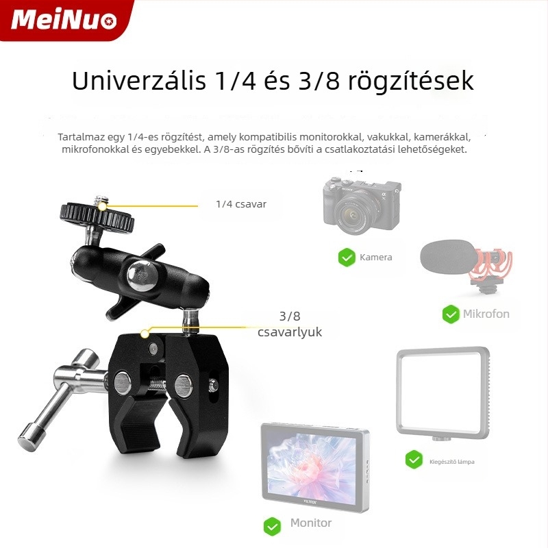 Többcélú U-alakú nehéz bilincs DSLR-kamerához, C-bilincs és fémből készült kar fotózáshoz