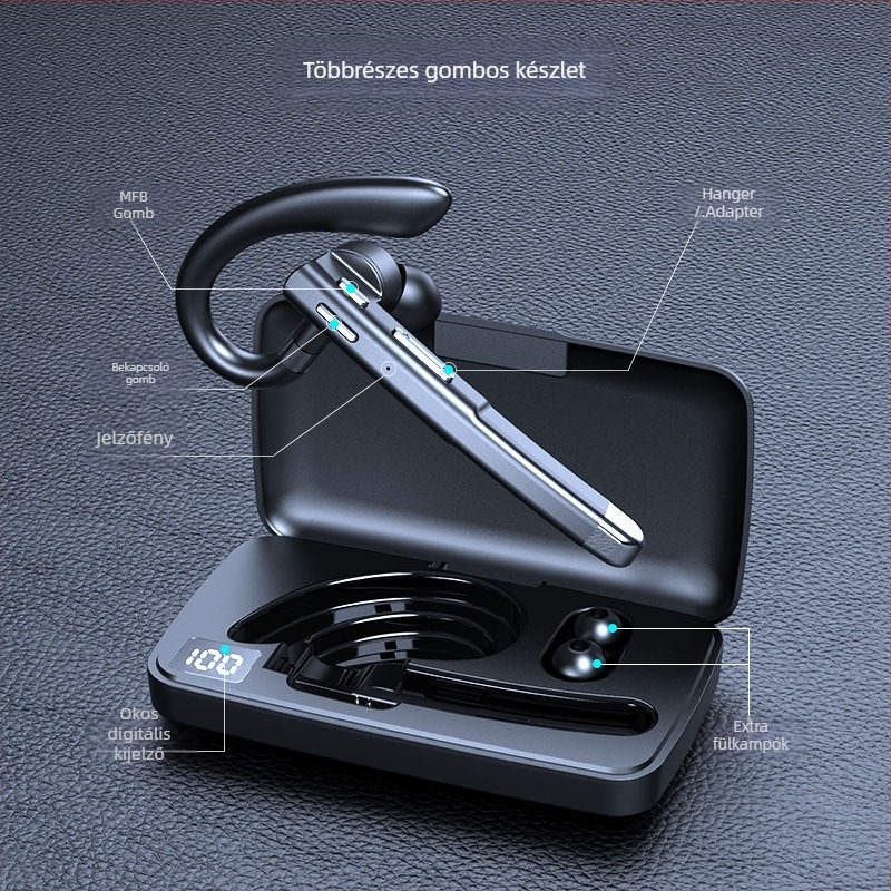 Fülhurov Bluetooth headset vezeték nélküli, digitális kijelzővel és intelligens zajcsökkentéssel (Bluetooth 5.3, IPX7, 10 m hatótávolság, >8 óra üzemidő, NFC)