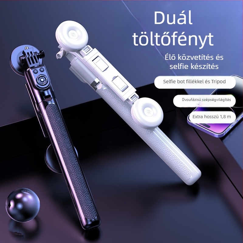 GoPro és okostelefonokhoz való gimbal szelfi pálca – ötvözetből, távirányító, világítás, Bluetooth, testreszabható