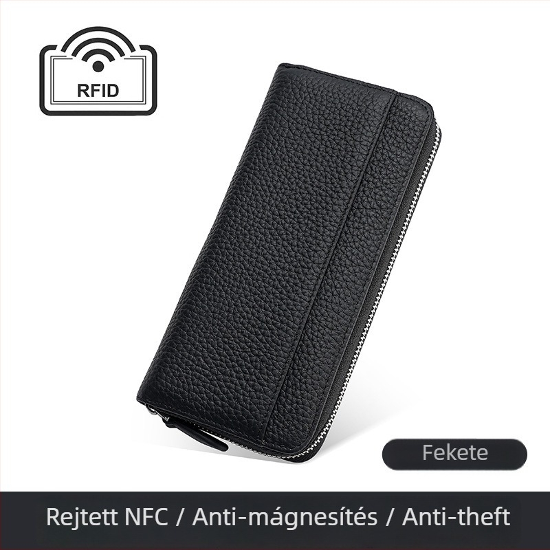 Női hosszú bőrtárca RFID-vel, japán stílusú szervező táska, cipzár, belső zsebek telefonhoz és ID-hez