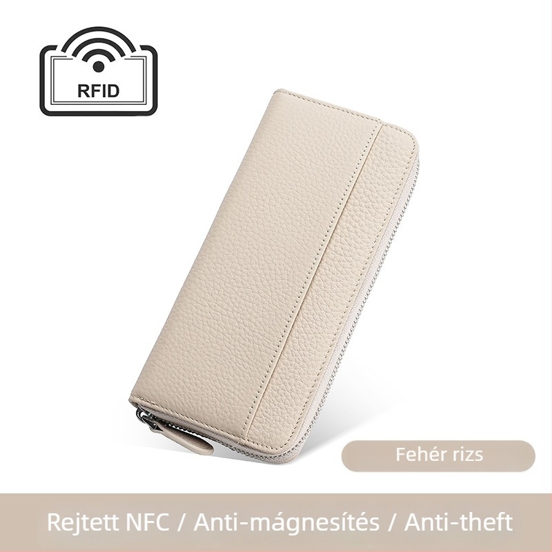 Női hosszú bőrtárca RFID-vel, japán stílusú szervező táska, cipzár, belső zsebek telefonhoz és ID-hez