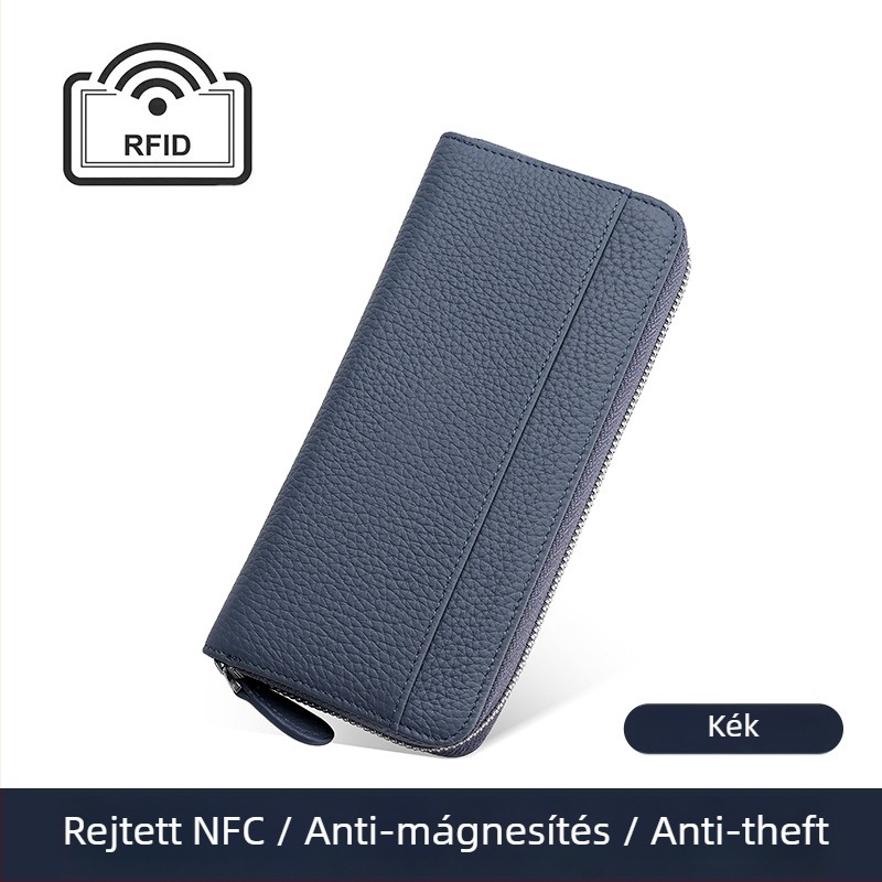 Női hosszú bőrtárca RFID-vel, japán stílusú szervező táska, cipzár, belső zsebek telefonhoz és ID-hez