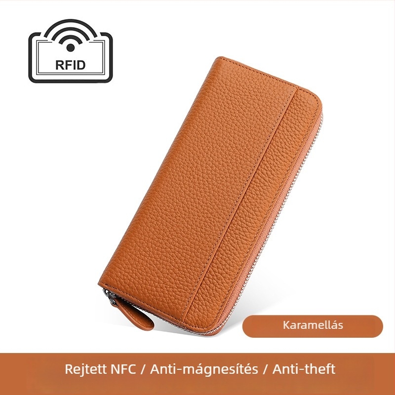 Női hosszú bőrtárca RFID-vel, japán stílusú szervező táska, cipzár, belső zsebek telefonhoz és ID-hez
