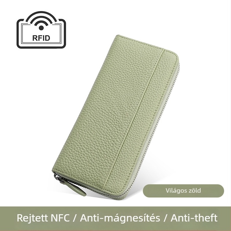 Női hosszú bőrtárca RFID-vel, japán stílusú szervező táska, cipzár, belső zsebek telefonhoz és ID-hez
