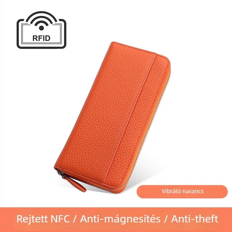 Női hosszú bőrtárca RFID-vel, japán stílusú szervező táska, cipzár, belső zsebek telefonhoz és ID-hez