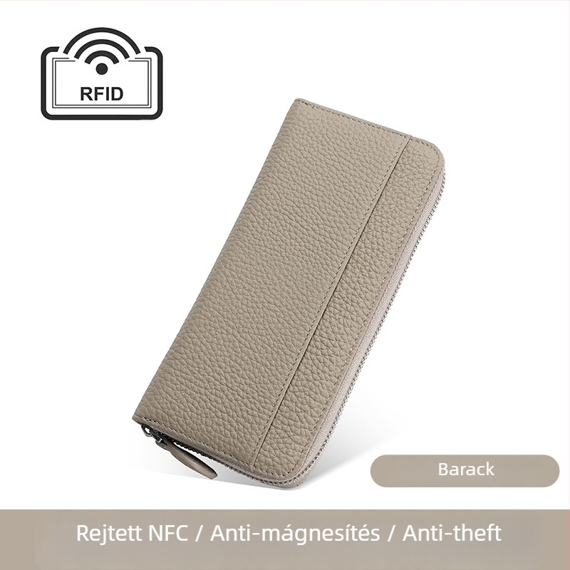 Női hosszú bőrtárca RFID-vel, japán stílusú szervező táska, cipzár, belső zsebek telefonhoz és ID-hez