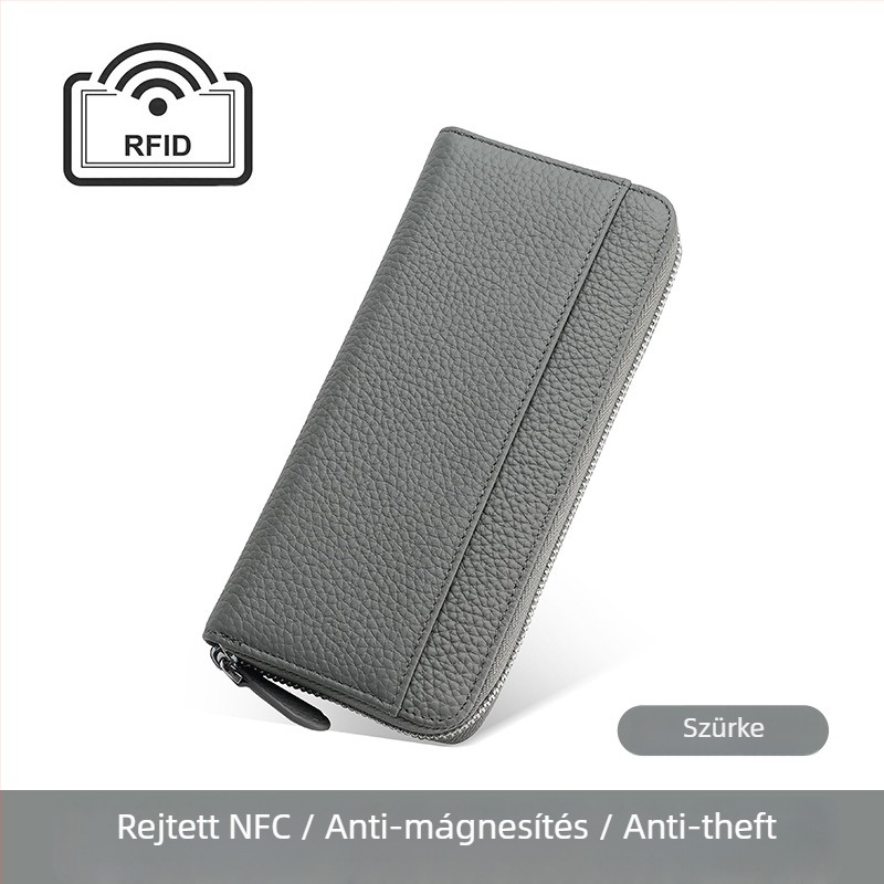 Női hosszú bőrtárca RFID-vel, japán stílusú szervező táska, cipzár, belső zsebek telefonhoz és ID-hez