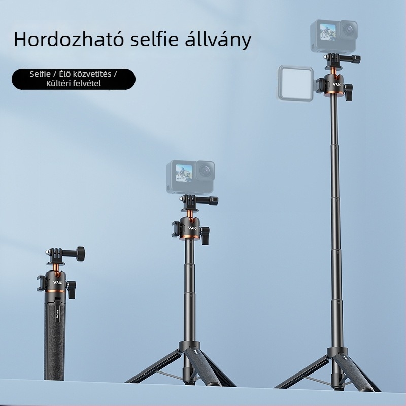 Selfie állvány GoPro/Insta360 X3/X4-hez gömbfejjel, 5 részes, alumínium-ABS konstrukció, gyorskioldó tálca