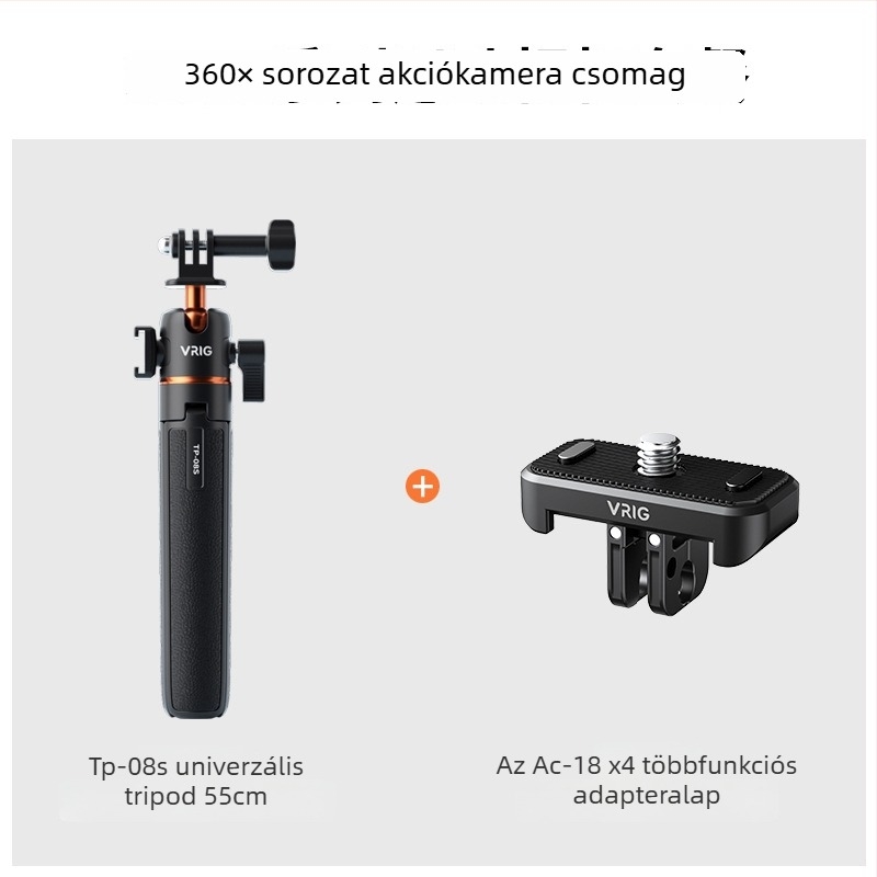 Selfie állvány GoPro/Insta360 X3/X4-hez gömbfejjel, 5 részes, alumínium-ABS konstrukció, gyorskioldó tálca