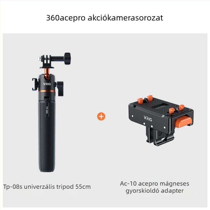 Selfie állvány GoPro/Insta360 X3/X4-hez gömbfejjel, 5 részes, alumínium-ABS konstrukció, gyorskioldó tálca