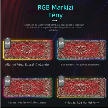 RGB világítású gaming egérpad perszmaintával és Dunhuang falfestményekkel, kétoldalas gumírozott asztali matrac
