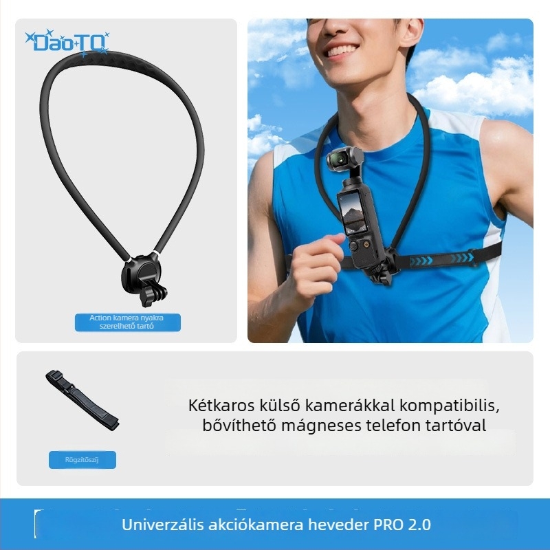 Mágneses nyakba akasztható tartó telefonhoz első személy nézethez — fix keret GoPro és DJI Action kamerákhoz | Anyagok: szilikon, PC és alumínium ötvözet | Logó testreszabás