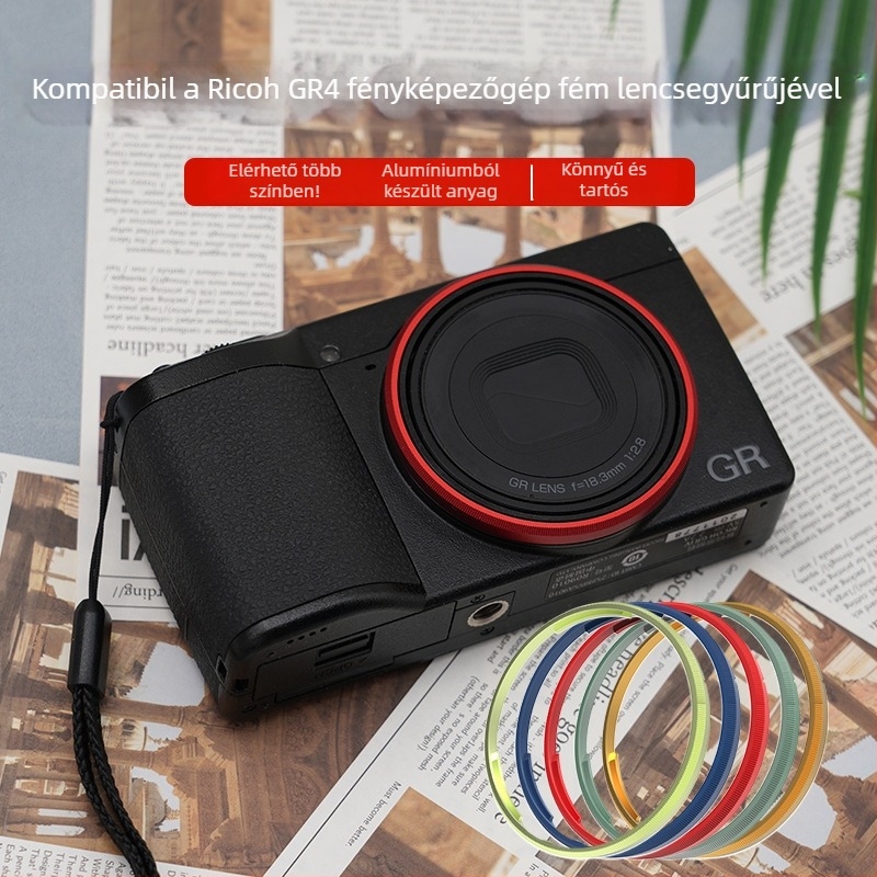 Fém dekoratív objektívgyűrű Ricoh GR4 DSLR kamerához (Anyag: Fém; Modell: Ricoh gr4 decorative ring; Kompatibilis: Ricoh GR4)