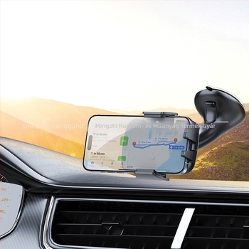 Autós tartó szélvédőre tapadó – univerzális illeszkedés mobiltelefonok és GPS készülékekhez; alkalmas autó üvegéhez vagy légcsatornához; anyagok: ABS, PU, EVA.