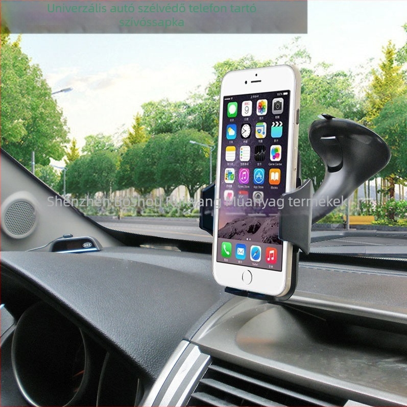 Autós tartó szélvédőre tapadó – univerzális illeszkedés mobiltelefonok és GPS készülékekhez; alkalmas autó üvegéhez vagy légcsatornához; anyagok: ABS, PU, EVA.