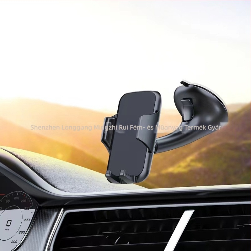 Autós tartó szélvédőre tapadó – univerzális illeszkedés mobiltelefonok és GPS készülékekhez; alkalmas autó üvegéhez vagy légcsatornához; anyagok: ABS, PU, EVA.