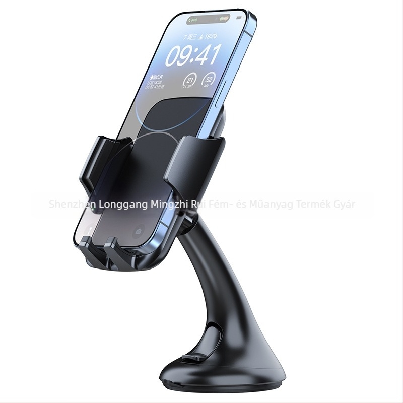 Autós tartó szélvédőre tapadó – univerzális illeszkedés mobiltelefonok és GPS készülékekhez; alkalmas autó üvegéhez vagy légcsatornához; anyagok: ABS, PU, EVA.