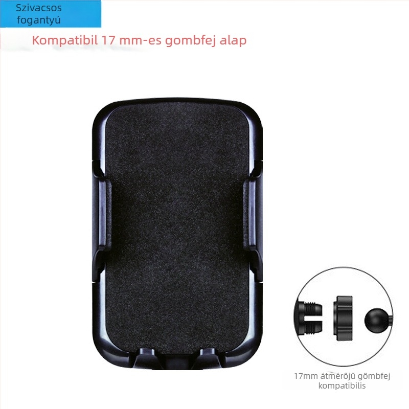 Autós tartó szélvédőre tapadó – univerzális illeszkedés mobiltelefonok és GPS készülékekhez; alkalmas autó üvegéhez vagy légcsatornához; anyagok: ABS, PU, EVA.