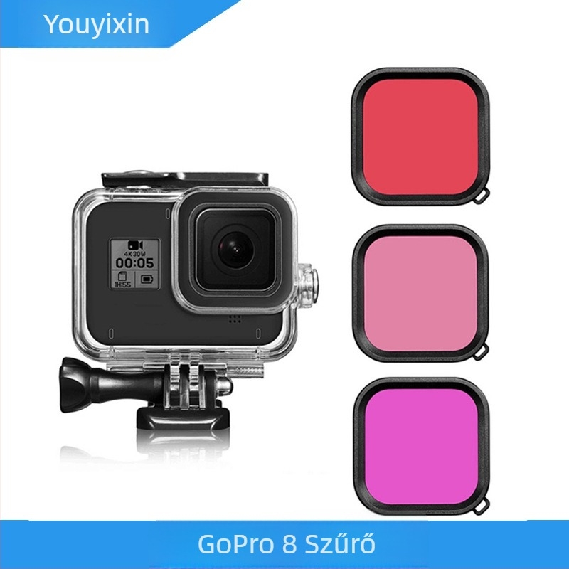 GoPro Hero8 szűrő vízálló burkolathoz, műanyag kivitel, mély merüléshez, nyomtatott logóval