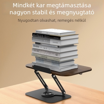 Masszív tömörfa tabletát és laptopot tartó állvány 360°-os forgással és állítható dőléssel olvasáshoz és tanuláshoz