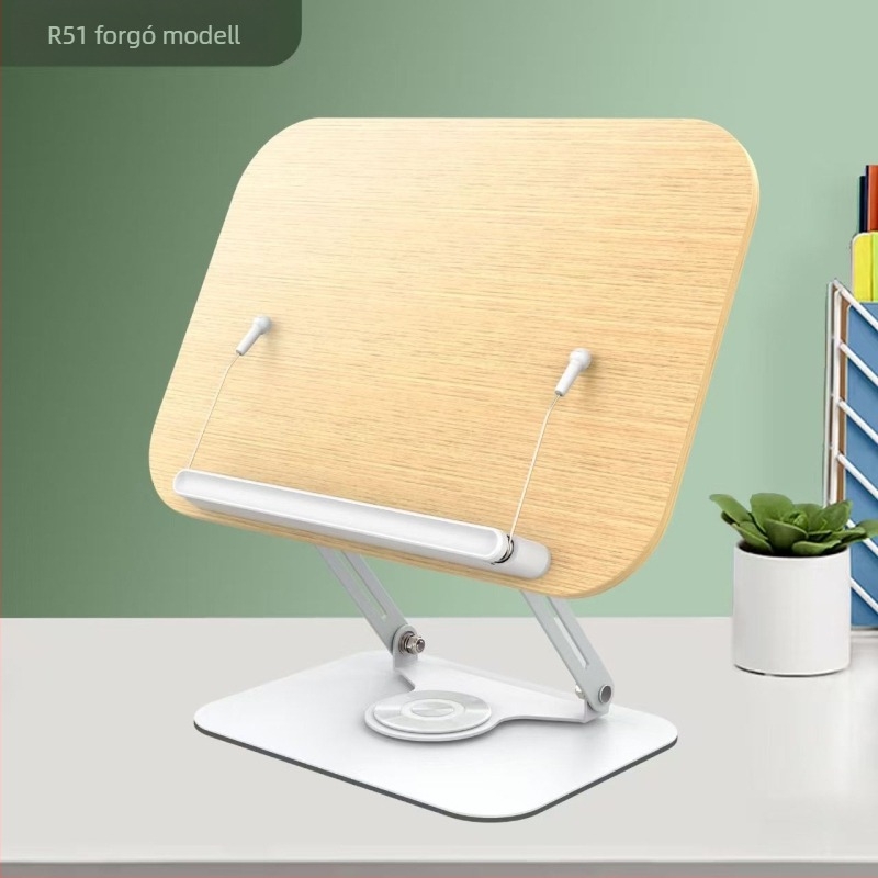 Masszív tömörfa tabletát és laptopot tartó állvány 360°-os forgással és állítható dőléssel olvasáshoz és tanuláshoz