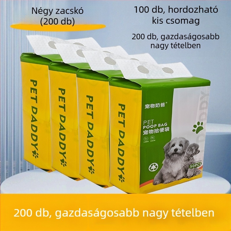 Háziállat ürülék zacskók, egyszer használatos, kettős rétegű, vastagított, lapos szájú kialakítású, PE anyag, nagykereskedelem