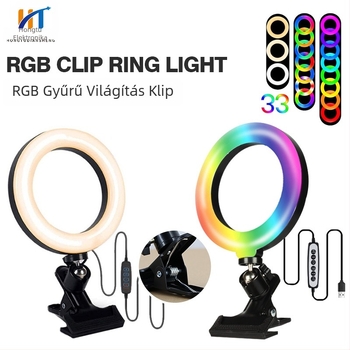 Clip-on LED világítás élő közvetítésekhez, fotózáshoz és sminkeléshez, 8W, 3.7–5V, 3000–6000K, fényerő és színárnyalat állítható, akkumulátor nélkül