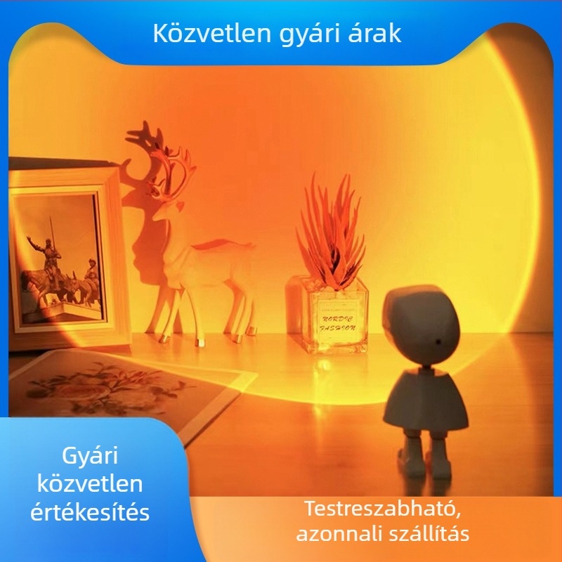 Űrhajós naplemente padlólámpa fotóháttér-projekcióval, hálószobai éjszakai fény, beépített akkumulátor, intelligens vezérlés nélkül