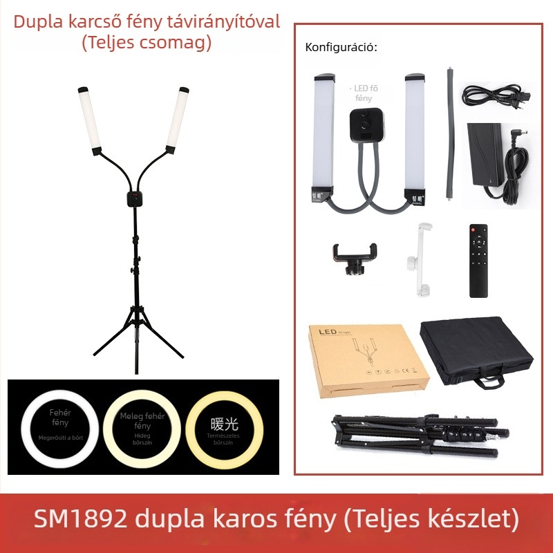 Téglalap alakú kétkarú világítás fotózáshoz és sminkhez – 110-220V, 3000–6000K, dimmelhető és színállítható