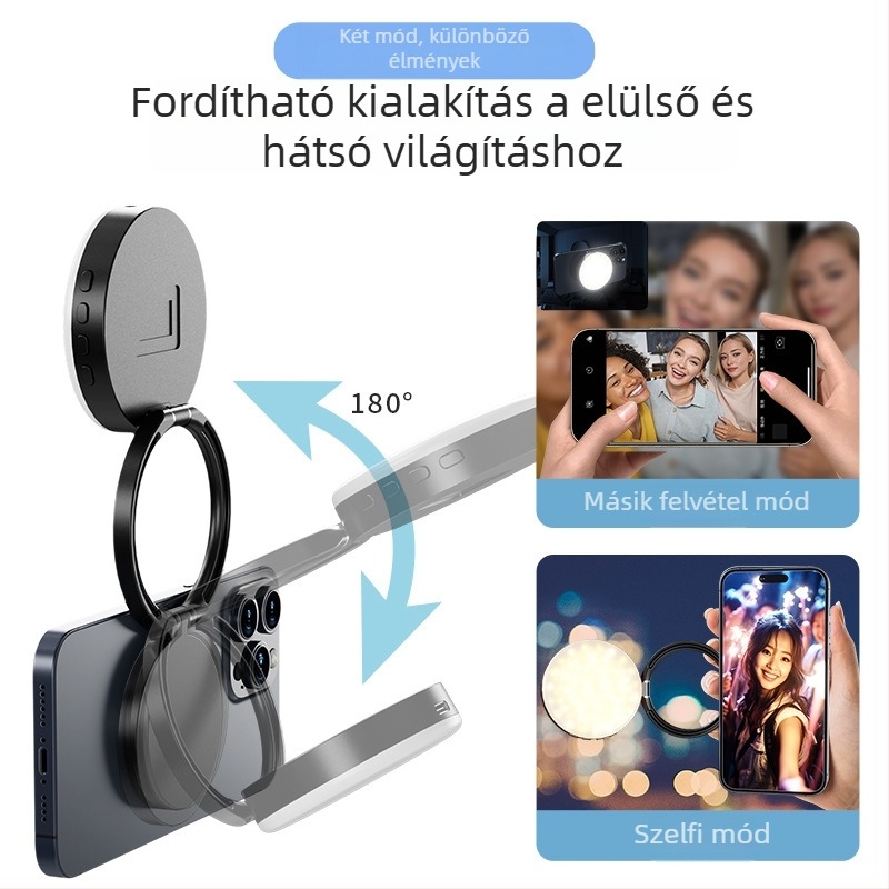 Mini világítás mágneses rögzítéssel fotózáshoz és élő közvetítéshez (Teljesítmény ≤10W; Feszültség 5V; 126 LED; Tömeg 225 g; Anyag: ABS+PC+Cinkötvözet)