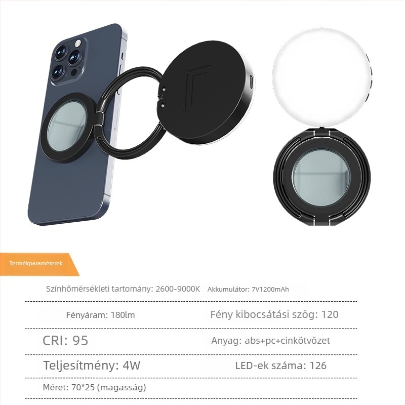 Mini világítás mágneses rögzítéssel fotózáshoz és élő közvetítéshez (Teljesítmény ≤10W; Feszültség 5V; 126 LED; Tömeg 225 g; Anyag: ABS+PC+Cinkötvözet)