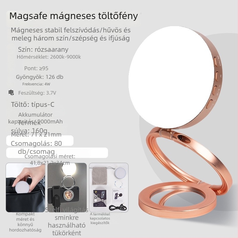 Mini világítás mágneses rögzítéssel fotózáshoz és élő közvetítéshez (Teljesítmény ≤10W; Feszültség 5V; 126 LED; Tömeg 225 g; Anyag: ABS+PC+Cinkötvözet)