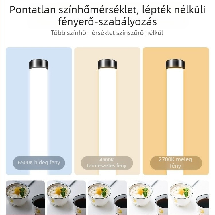 Hordozható fotólámpa étel élő közvetítéséhez, 10W, háromszínű világítás, 5V, fényerő szabályozható
