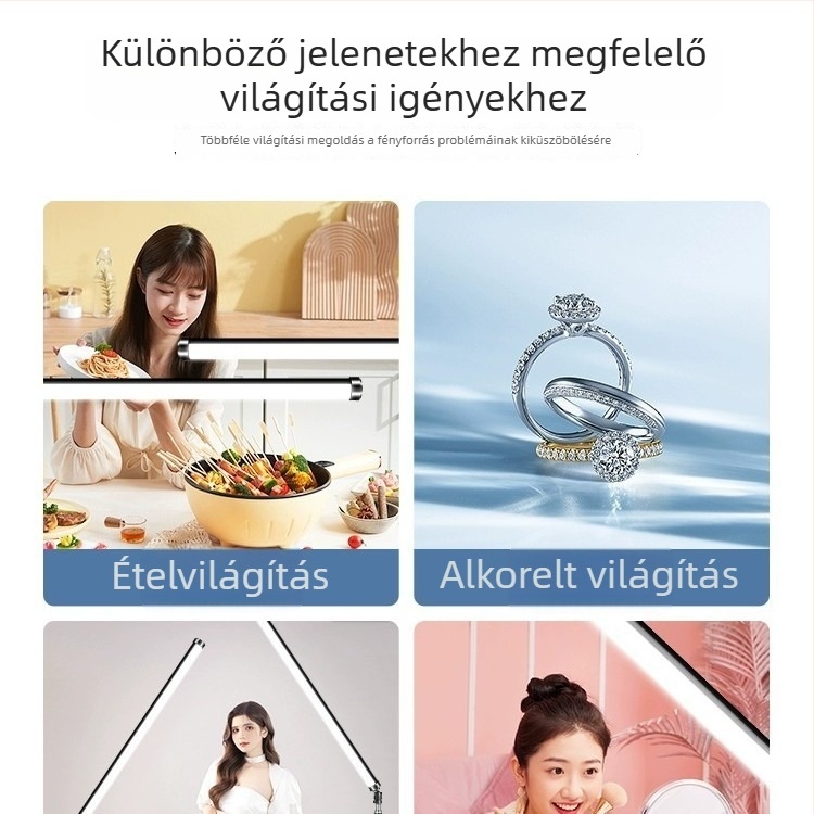 Hordozható fotólámpa étel élő közvetítéséhez, 10W, háromszínű világítás, 5V, fényerő szabályozható