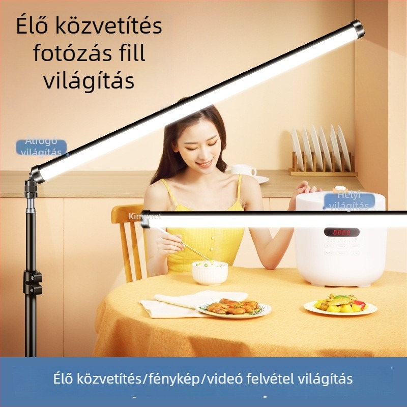 Hordozható fotólámpa étel élő közvetítéséhez, 10W, háromszínű világítás, 5V, fényerő szabályozható