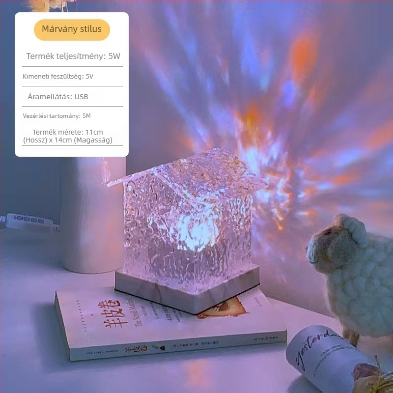 Kristály szobai éjjeli fény forgó vízhullám effektussal, romantikus hangulatvilágítás fotózáshoz, USB tápegység, 5V, intelligens vezérlés nélkül