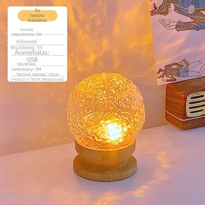 Kristály szobai éjjeli fény forgó vízhullám effektussal, romantikus hangulatvilágítás fotózáshoz, USB tápegység, 5V, intelligens vezérlés nélkül