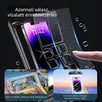 Strandhoz készült vízálló telefon tok HD érintőképernyővel — illeszkedik a telefonokhoz maximum 7,2 hüvelykig, műanyag vízálló tok, testre szabható logó, úszásra, merülésre, raftingra