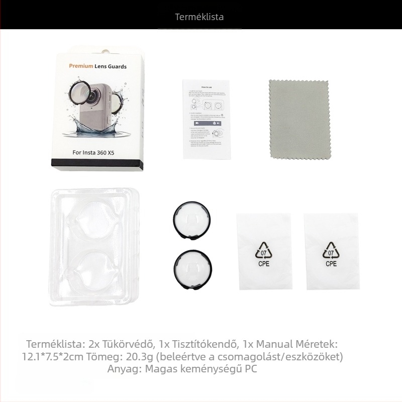 Insta360X5 védőlencse kiegészítő – PC + edzett üveg, logó nyomtatása elérhető, csomagolás: 1 db.