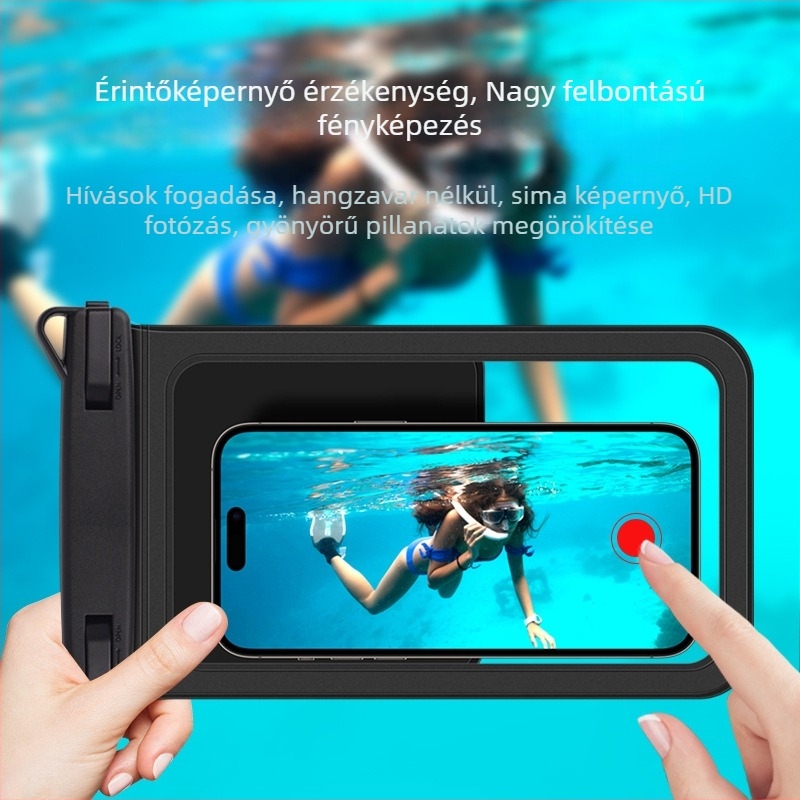 Két rekeszes PVC vízálló telefon-táska nyakpánttal, úszáshoz, raftinghoz és merüléshez