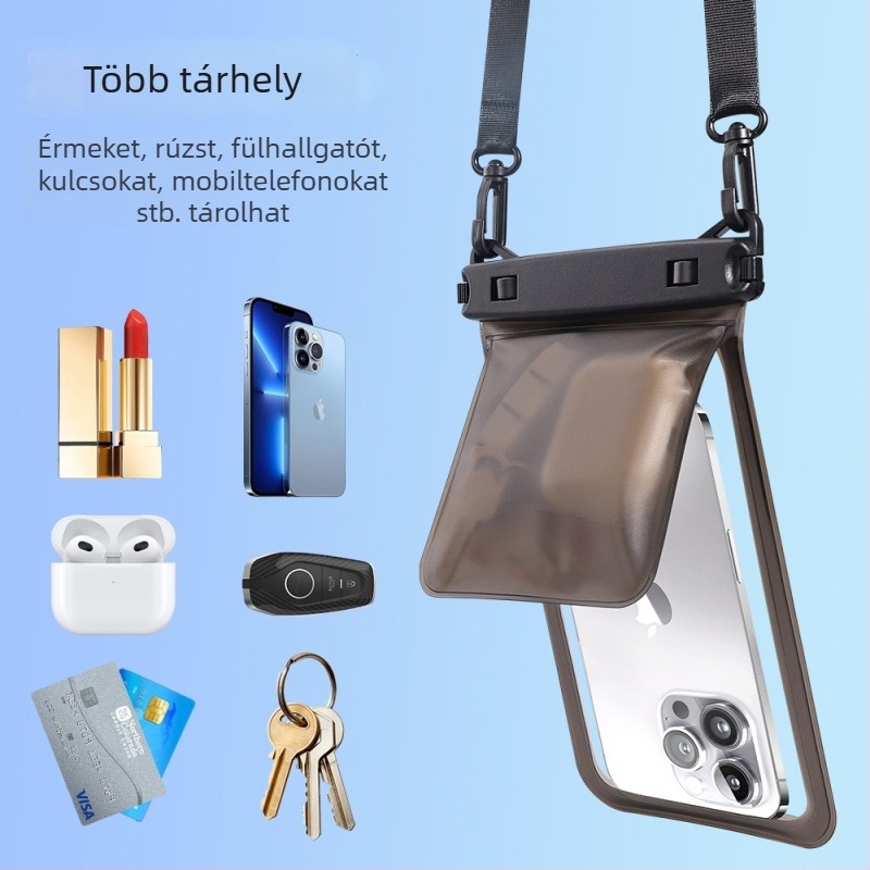 Két rekeszes PVC vízálló telefon-táska nyakpánttal, úszáshoz, raftinghoz és merüléshez