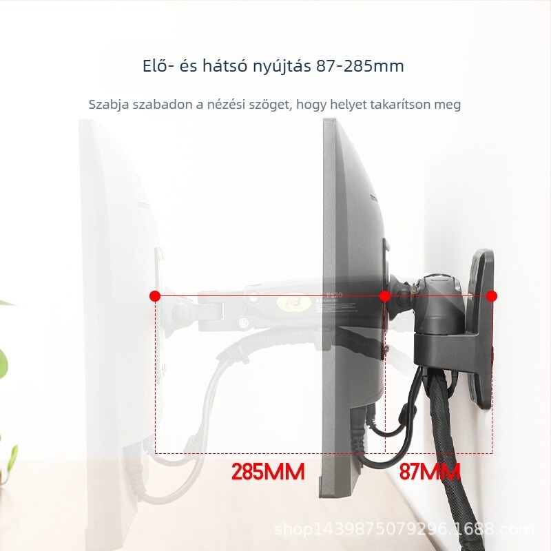Monitor falra szerelhető tartó forgással, emeléssel és teleszkópos karral — alumíniumötvözet