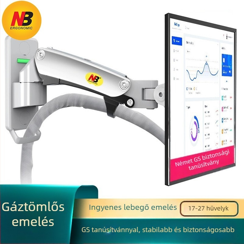 Monitor falra szerelhető tartó forgással, emeléssel és teleszkópos karral — alumíniumötvözet