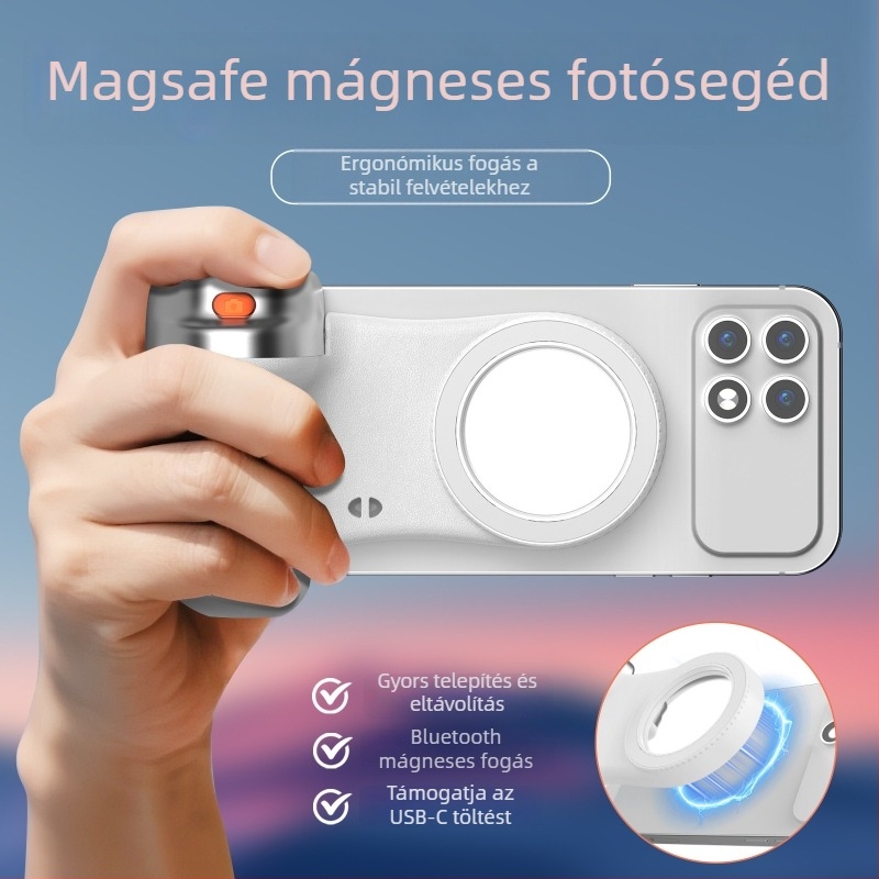 MagSafe mágneses telefon tartó LED világítással - kézi hordozható selfie világítás, Bluetooth távirányító, színhőmérséklet 2500-9900K