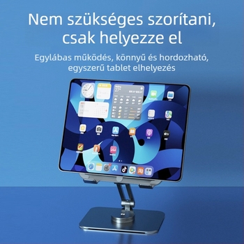 Alumínium ötvözetből készült tablet állvány, forgó, összecsukható és hordozható – Kompatibilis az iPad modellekkel