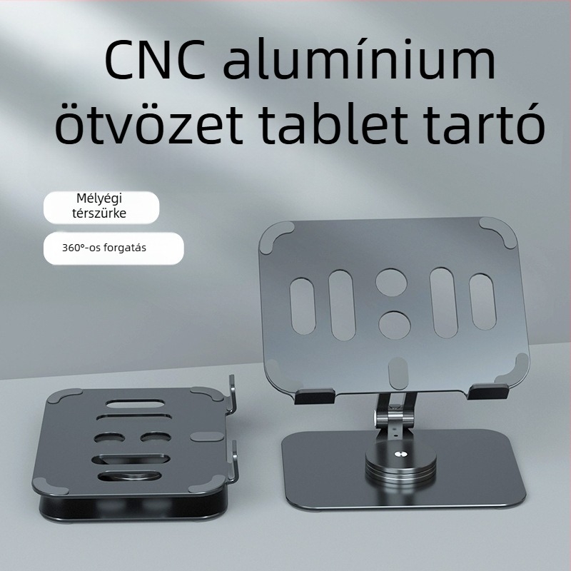 Alumínium ötvözetből készült tablet állvány, forgó, összecsukható és hordozható – Kompatibilis az iPad modellekkel