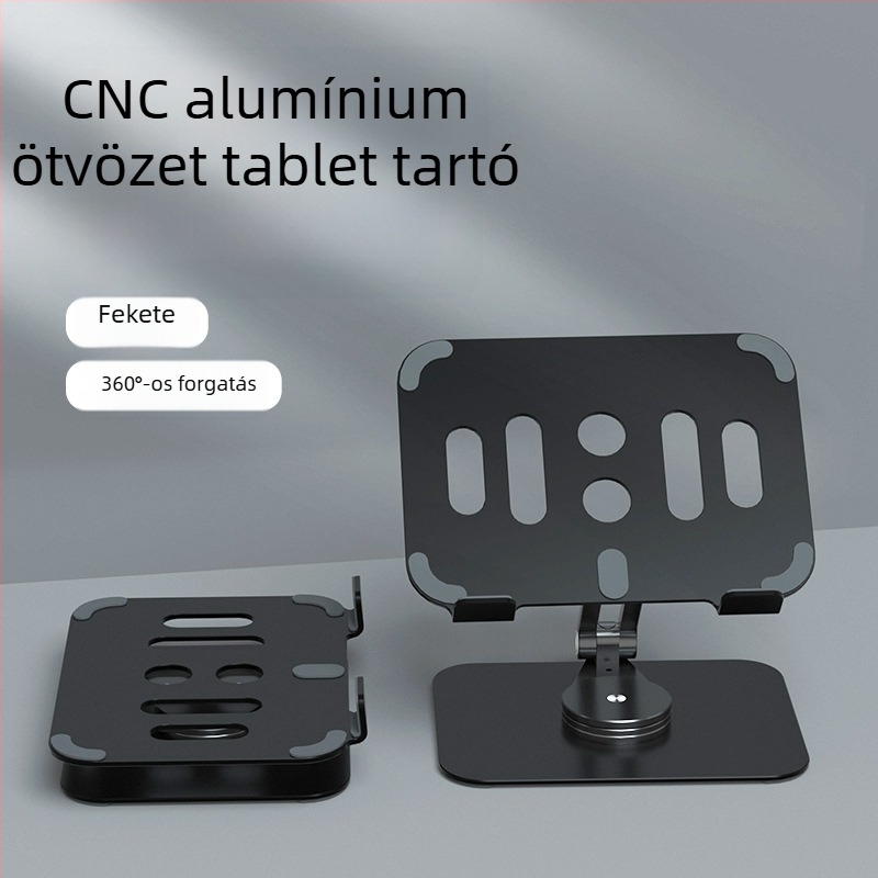 Alumínium ötvözetből készült tablet állvány, forgó, összecsukható és hordozható – Kompatibilis az iPad modellekkel