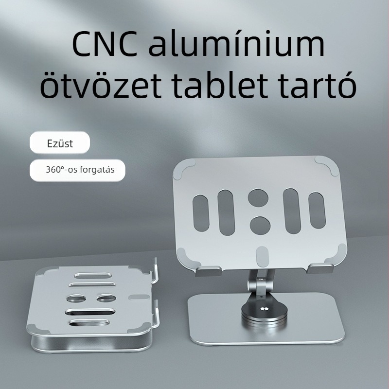 Alumínium ötvözetből készült tablet állvány, forgó, összecsukható és hordozható – Kompatibilis az iPad modellekkel